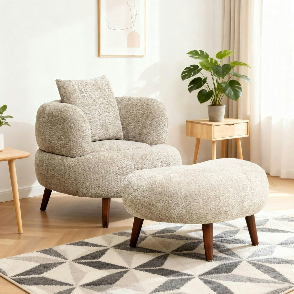 Camel Fabric Upholstered Lazy Accent Arm Chair with Ottoman: $533.11 Camel Fabric Upholstered Lazy Accent Arm Chair with Ottoman: $533.11