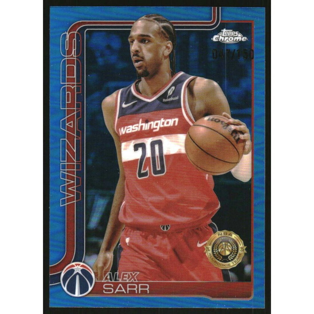 2025-26 Topps Chrome Alex Sarr Blue Refractor Card: $18 2025-26 Topps Chrome Alex Sarr Blue Refractor Card: $18