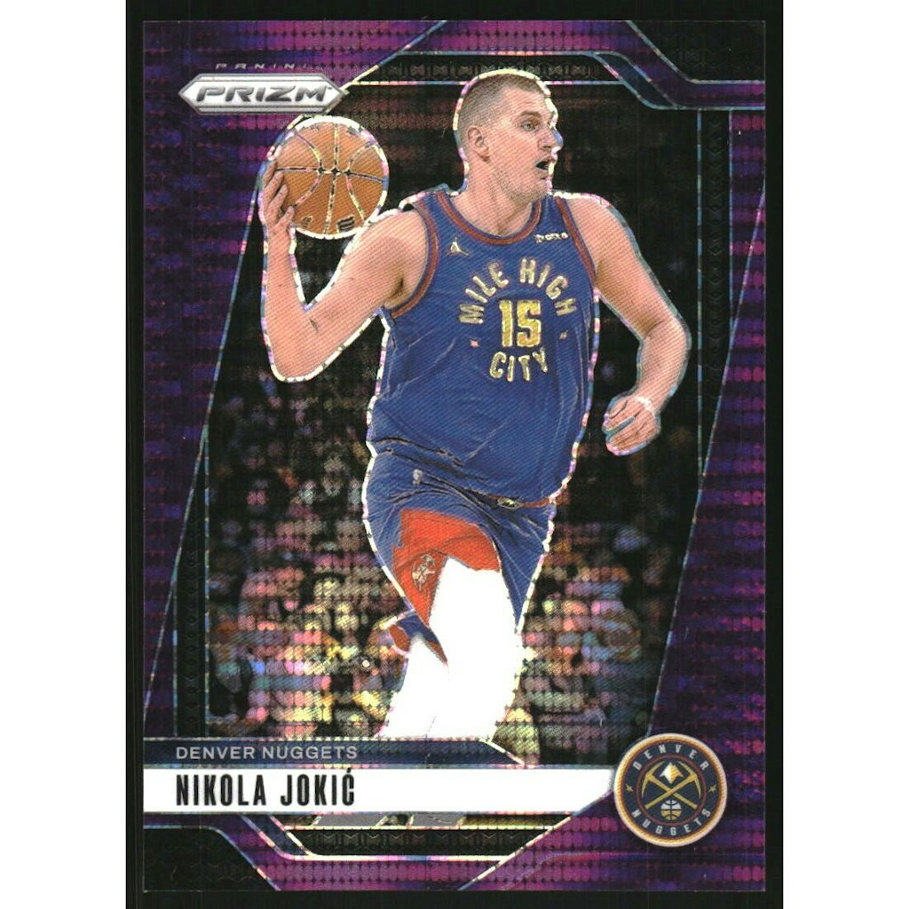 2024-25 Panini Prizm Nikola Jokic #129 Purple Pulsar Card: $112.50 2024-25 Panini Prizm Nikola Jokic #129 Purple Pulsar Card: $112.50
