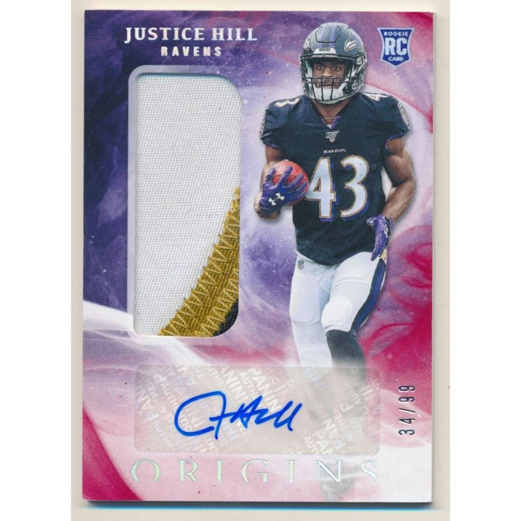 2019 Panini Origins Justice Hill Red Rookie Jersey Autograph Card: $18