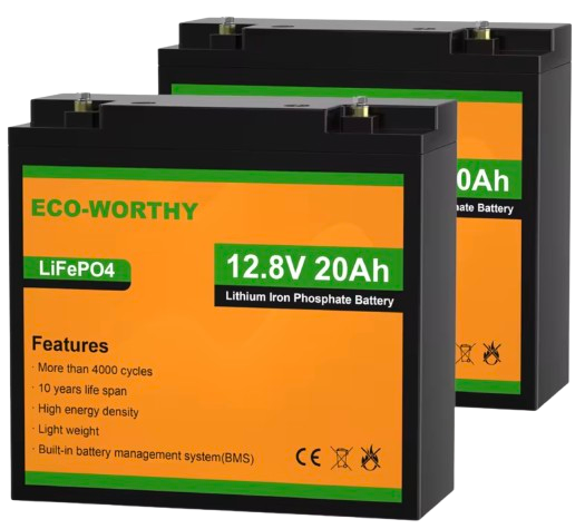 Eco-Worthy 12V 20Ah LiFePO4 Lithium Battery 2-Pack: $76