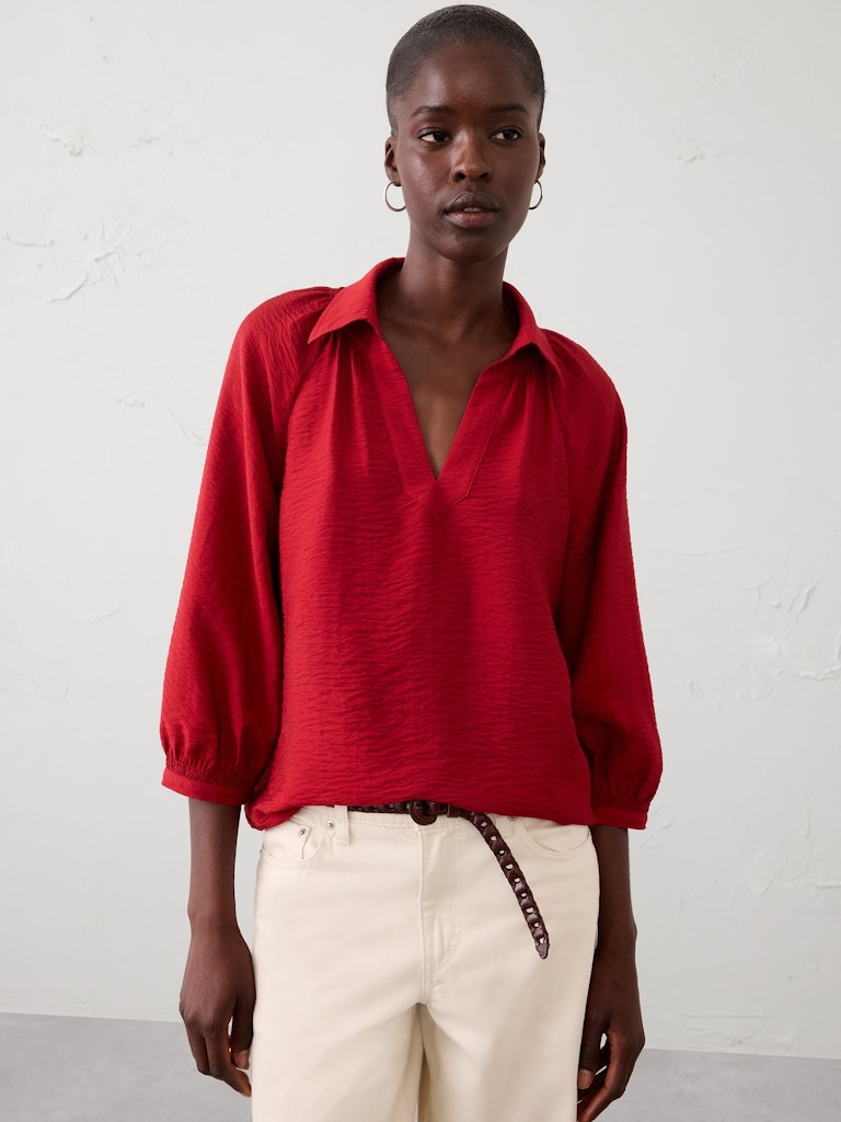 Collared Gathered Top: $40 Collared Gathered Top: $40