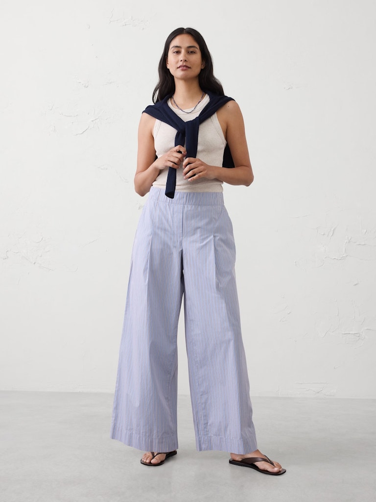 Wide-Leg Mid-Rise Poplin Pull-On Pants: $50 Wide-Leg Mid-Rise Poplin Pull-On Pants: $50