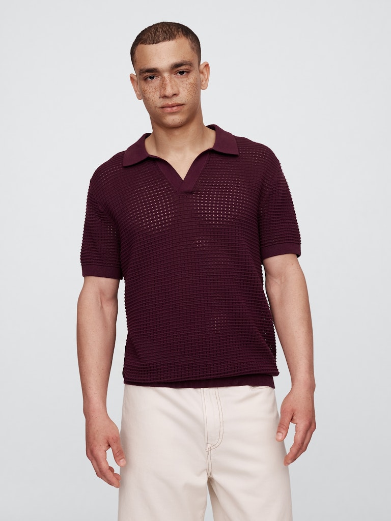 Crochet Johnny Collar Polo Shirt: $22.49