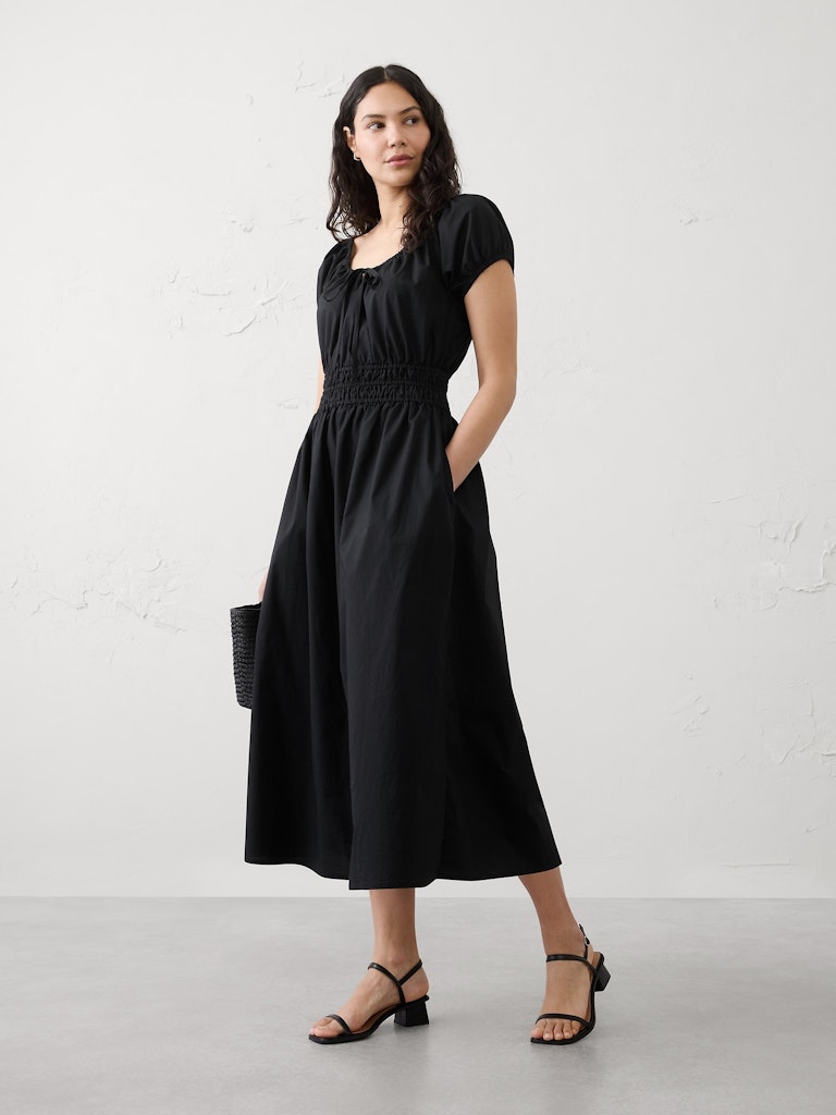 Poplin Gathered-Neck Midi Dress: $79.97 Poplin Gathered-Neck Midi Dress: $79.97