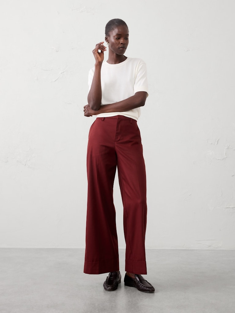 Wide-Leg Mid-Rise Drapey Twill Cuffed Pant: $55 Wide-Leg Mid-Rise Drapey Twill Cuffed Pant: $55