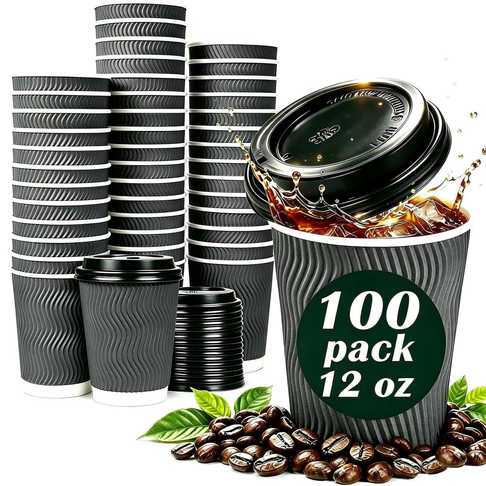 Lamosi 12oz Ripple Insulated Paper Cups with Lids 100-Pack: $27.79 Lamosi 12oz Ripple Insulated Paper Cups with Lids 100-Pack: $27.79
