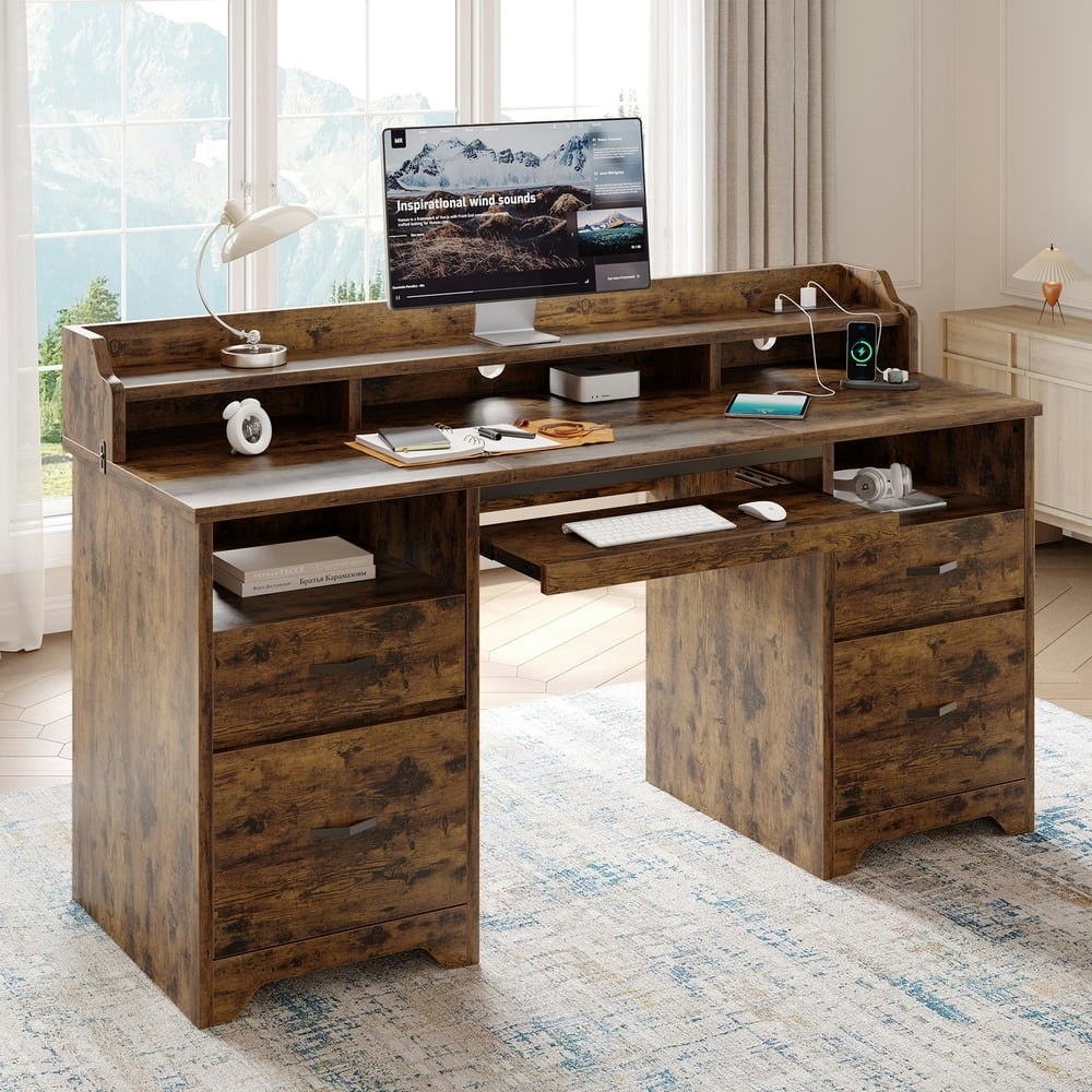 Bestier 59-inch Farmhouse Executive Desk with Charging Station: $209.99 Bestier 59-inch Farmhouse Executive Desk with Charging Station: $209.99