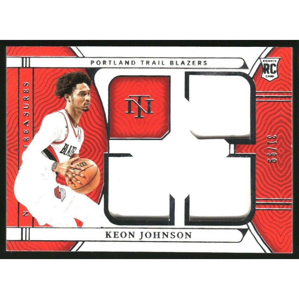 2021-22 Panini National Treasures Keon Johnson Rookie Triple Materials Card #17: $10.80 2021-22 Panini National Treasures Keon Johnson Rookie Triple Materials Card #17: $10.80