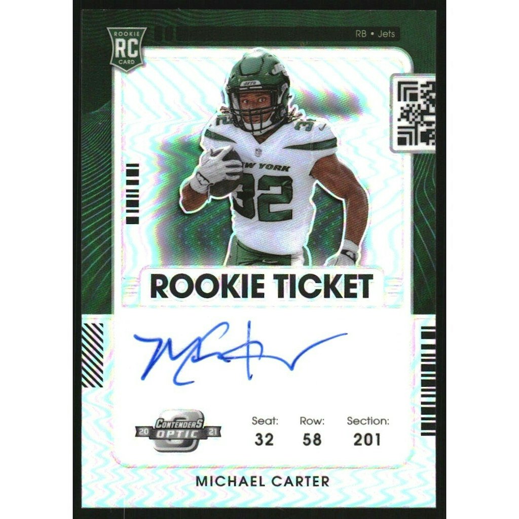 2021 Panini Contenders Optic Michael Carter Silver Autograph Card: $20 2021 Panini Contenders Optic Michael Carter Silver Autograph Card: $20