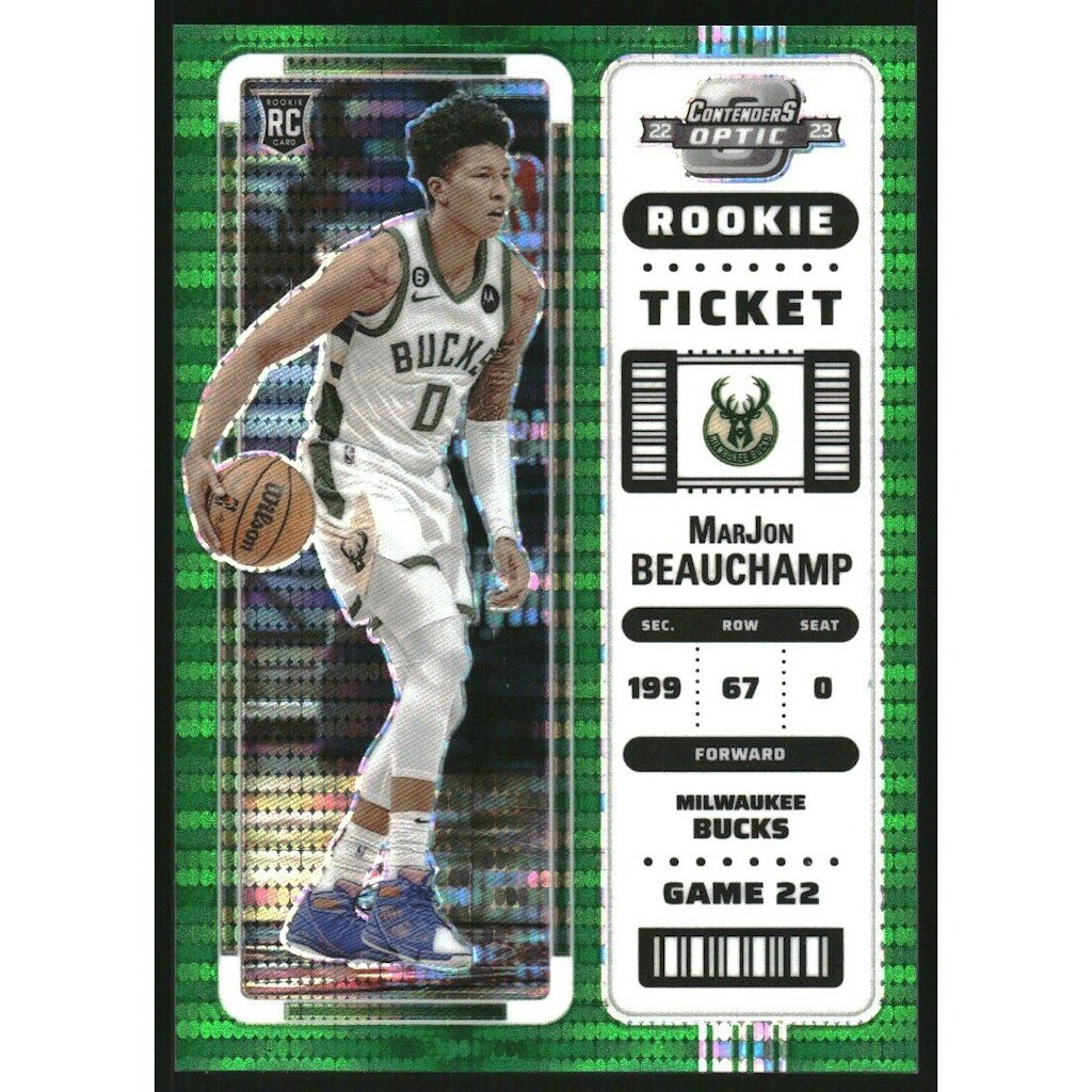 2022-23 Panini Contenders Optic MarJon Beauchamp Green Pulsar Rookie Card: $27 2022-23 Panini Contenders Optic MarJon Beauchamp Green Pulsar Rookie Card: $27