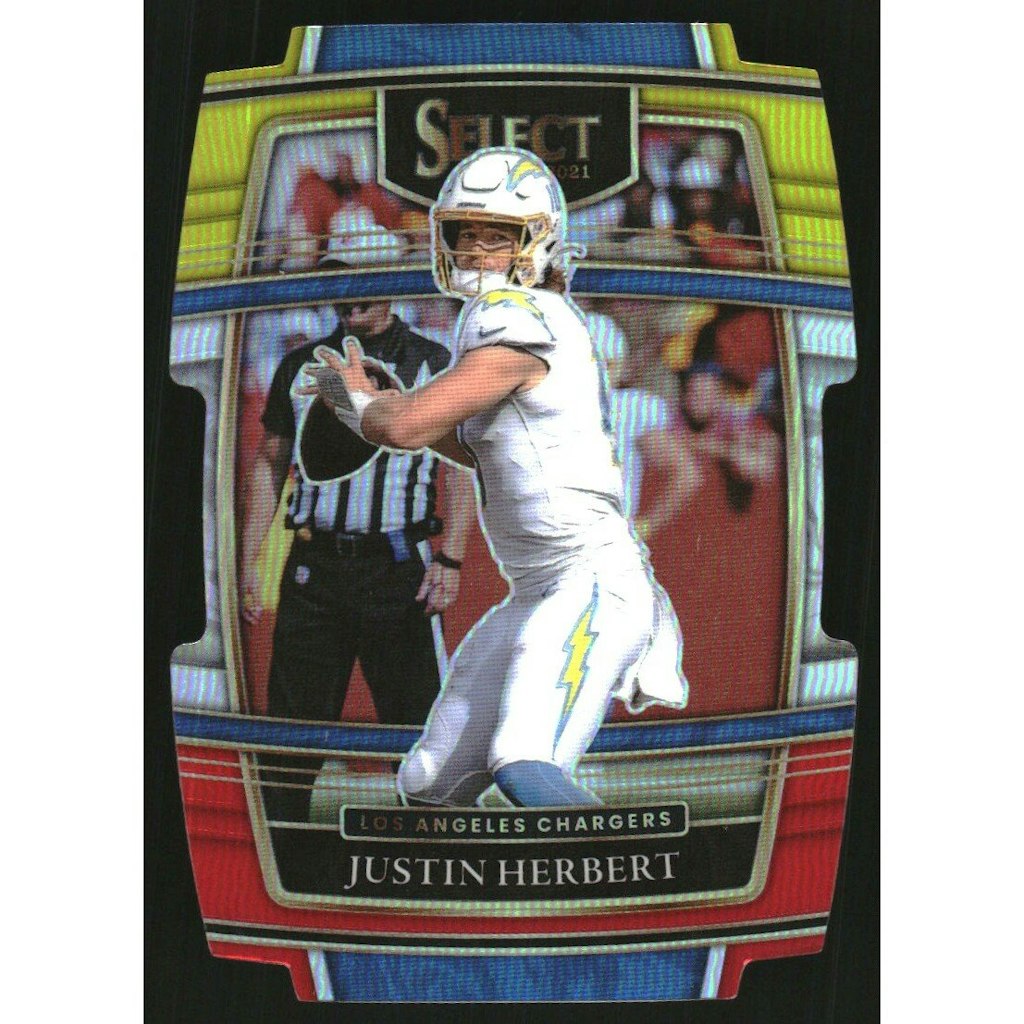 Justin Herbert 2021 Select Prizm Red and Yellow Die-Cut Card #19: $10.80 Justin Herbert 2021 Select Prizm Red and Yellow Die-Cut Card #19: $10.80