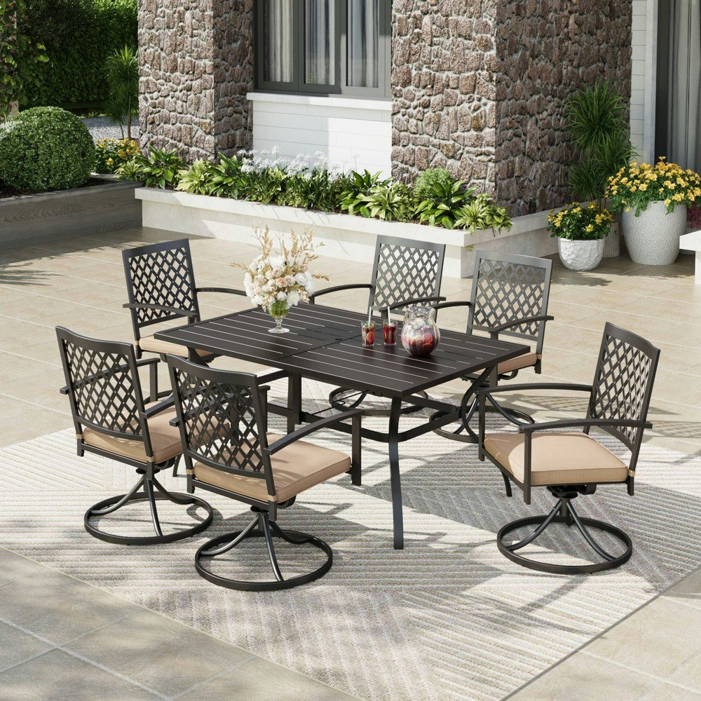 Captiva Designs 7-Piece Patio Set with 37-Inch Table and Swivel Armchairs: $879.99