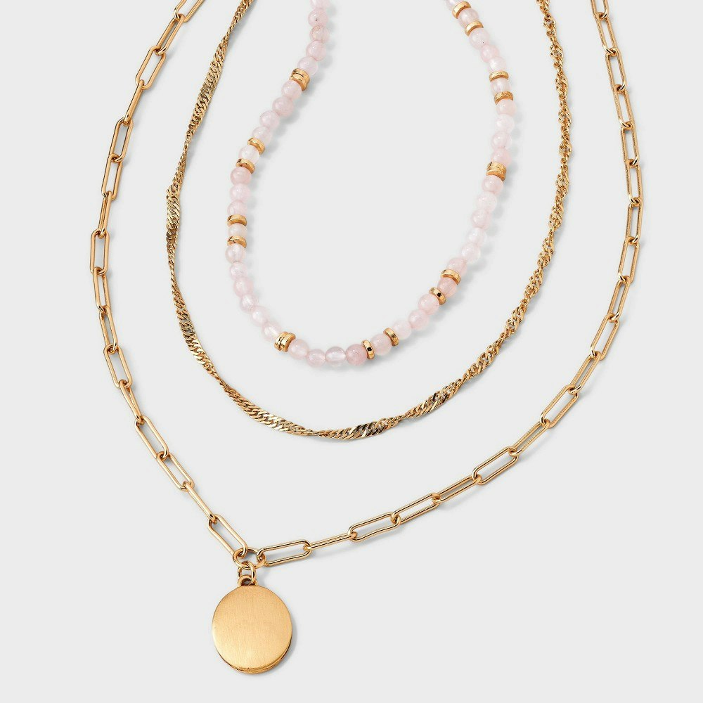 Rose Quartz and Medallion Charm Beaded Necklace: $14.99 Rose Quartz and Medallion Charm Beaded Necklace: $14.99