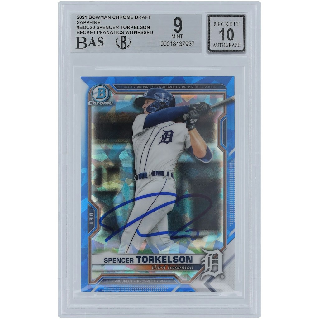 Spencer Torkelson Detroit Tigers Autographed 2021 Bowman Chrome Draft Sapphire Card: $249.99