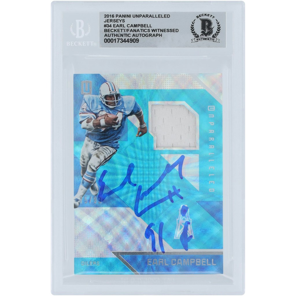Earl Campbell Autographed 2016 Panini Unparalleled Relic Card: $199.99 Earl Campbell Autographed 2016 Panini Unparalleled Relic Card: $199.99