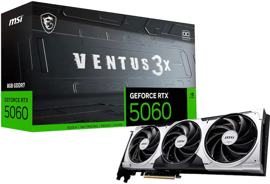 MSI GeForce RTX 5060 8G VENTUS 3X OC 8GB Graphics Card: $370