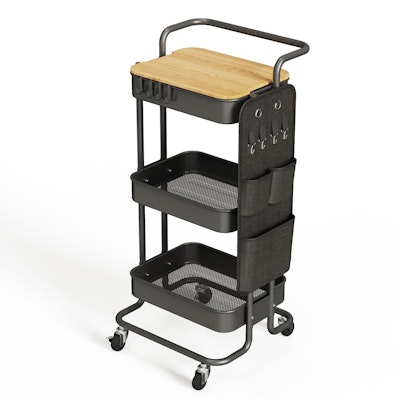 DTK 3-Tier Metal Rolling Utility Cart w/ Table Top & Side Bags for $30 + free shipping w/ Prime