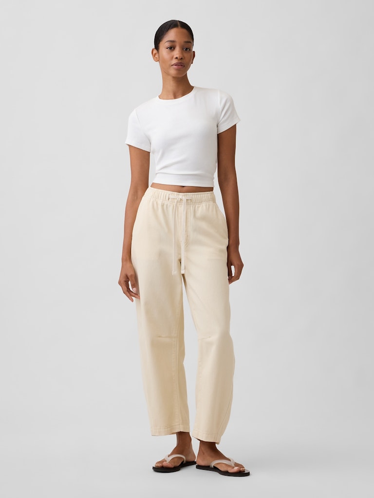 Mid Rise Pull-On Barrel Jeans: $47.99 Mid Rise Pull-On Barrel Jeans: $47.99