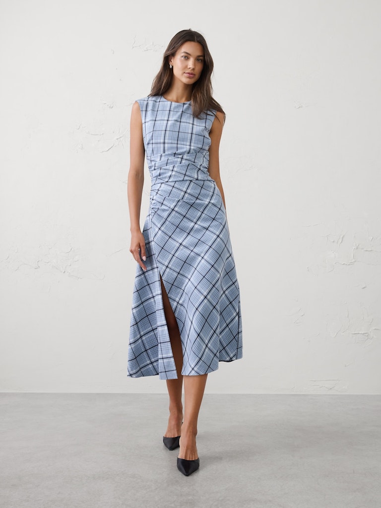 High-Neck Draped Midi Dress: $70 High-Neck Draped Midi Dress: $70