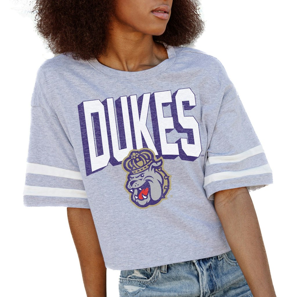 Women's James Madison Dukes Drop Shoulder Striped Cropped T-Shirt: $34.49