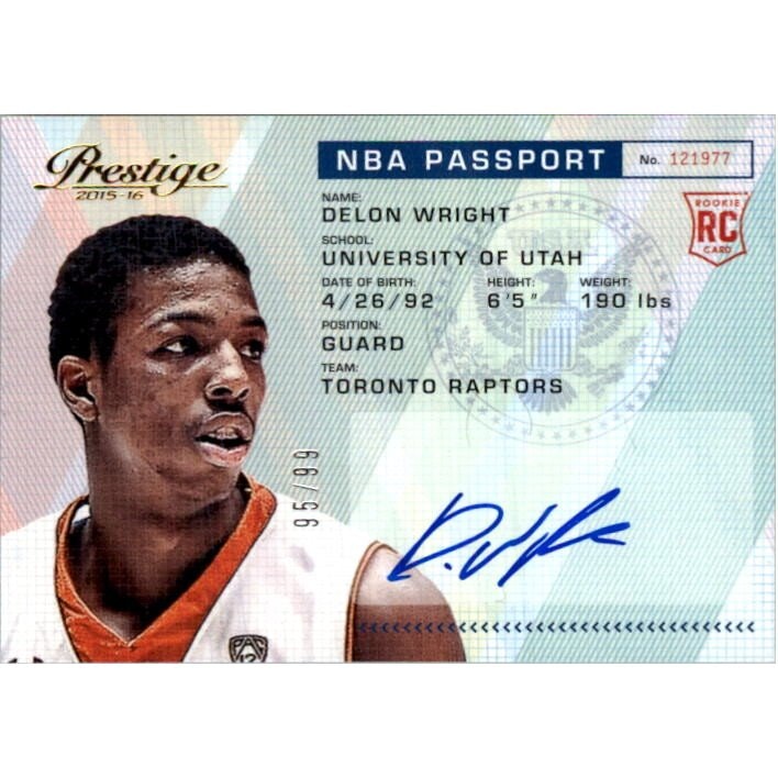2015-16 Prestige NBA Passport Signatures Delon Wright Trading Card: $10.80 2015-16 Prestige NBA Passport Signatures Delon Wright Trading Card: $10.80