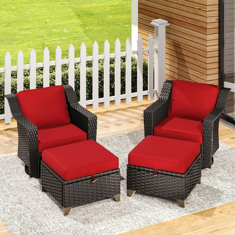 4-Piece Wicker Outdoor Patio Swivel Rocking Chair and Ottoman Set: $558