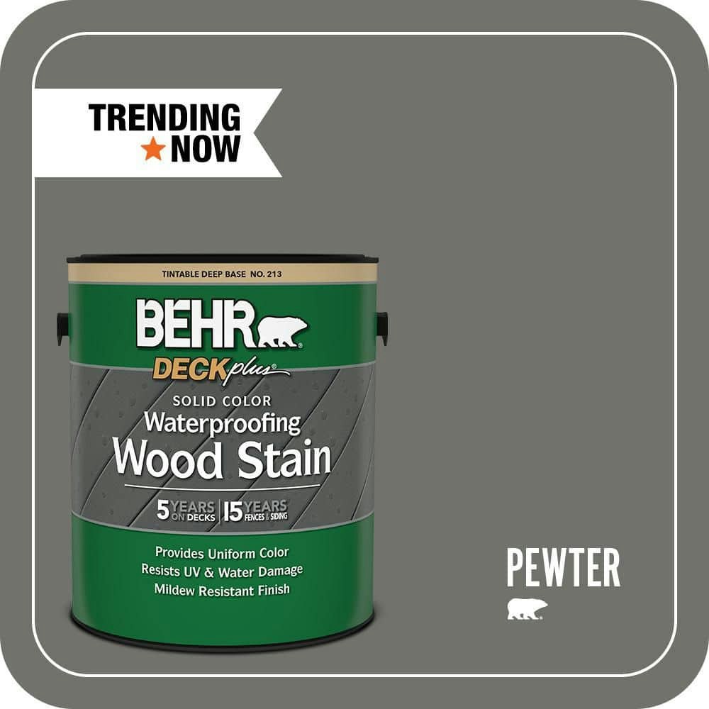 Behr #SC-131 Pewter Solid Color Waterproofing Exterior Wood Stain 1-Gallon: $40.98 Behr #SC-131 Pewter Solid Color Waterproofing Exterior Wood Stain 1-Gallon: $40.98