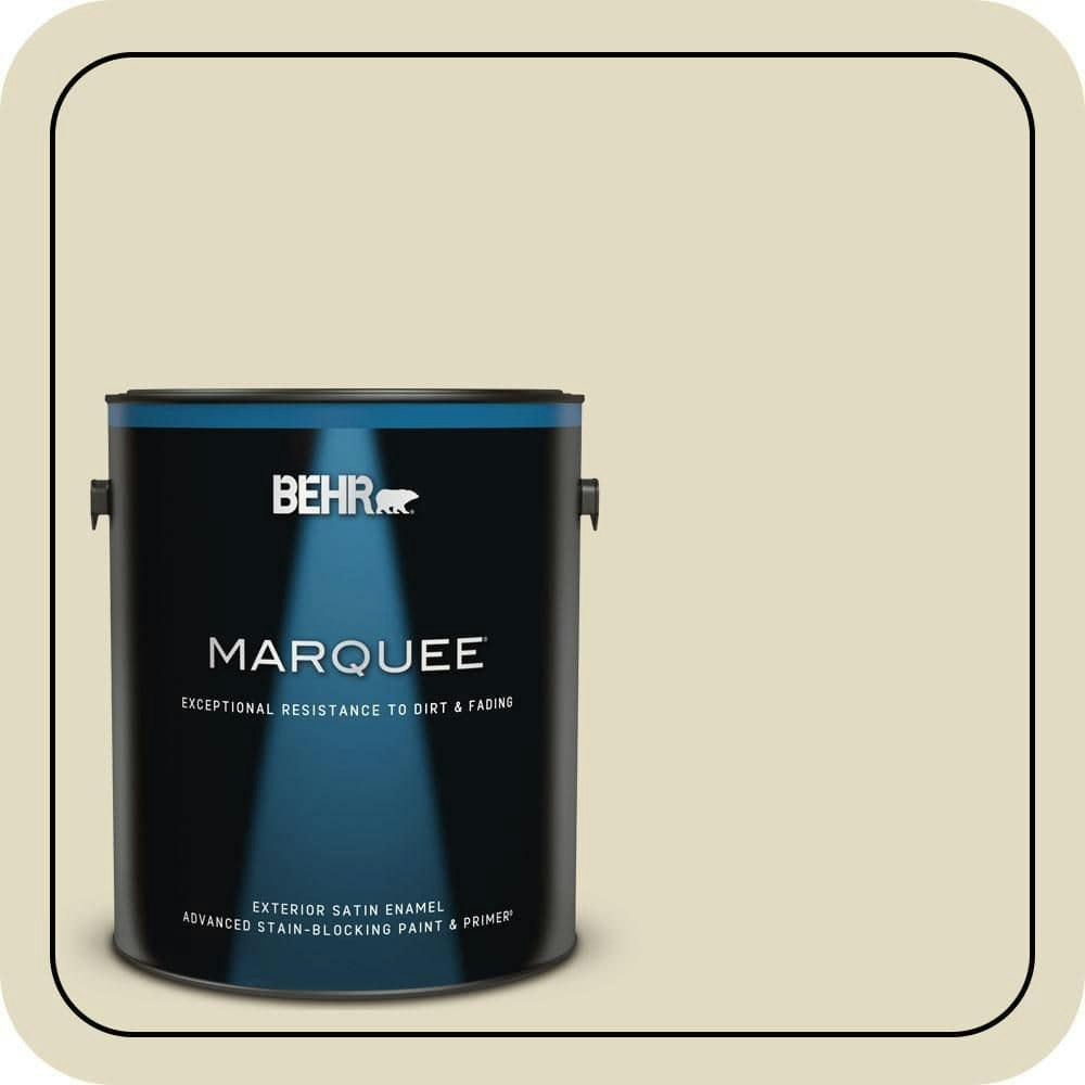 Behr Belvedere Cream Satin Enamel Exterior Paint and Primer 1-Gallon: $69.98 Behr Belvedere Cream Satin Enamel Exterior Paint and Primer 1-Gallon: $69.98