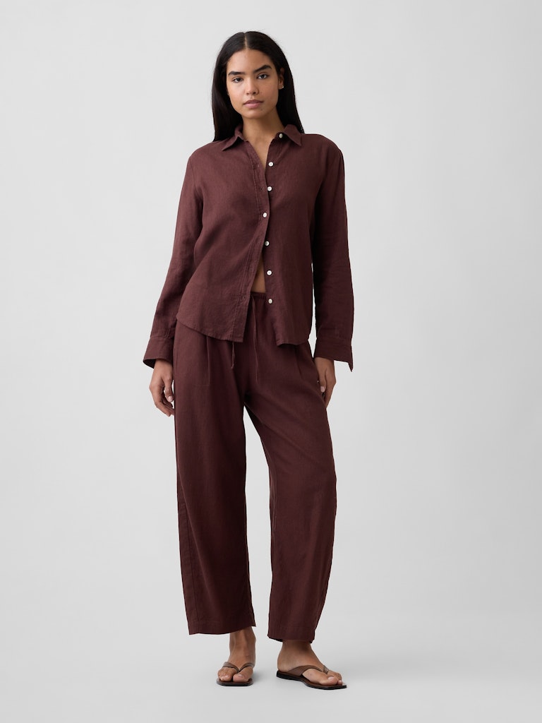 Mid-Rise Pull-On Linen-Blend Barrel Pants: $27.99