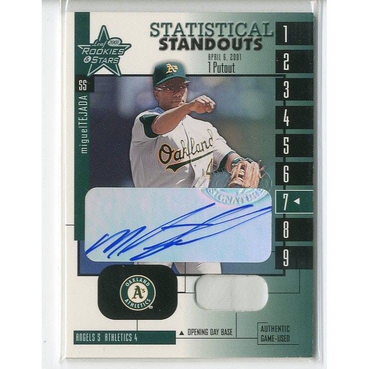 2001 Leaf Rookies and Stars Statistical Standouts Autographs Miguel Tejada: $22 2001 Leaf Rookies and Stars Statistical Standouts Autographs Miguel Tejada: $22