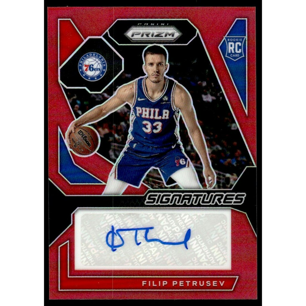 Filip Petrusev 2023-24 Panini Prizm Rookie Signatures Red Prizm Card: $13.50 Filip Petrusev 2023-24 Panini Prizm Rookie Signatures Red Prizm Card: $13.50