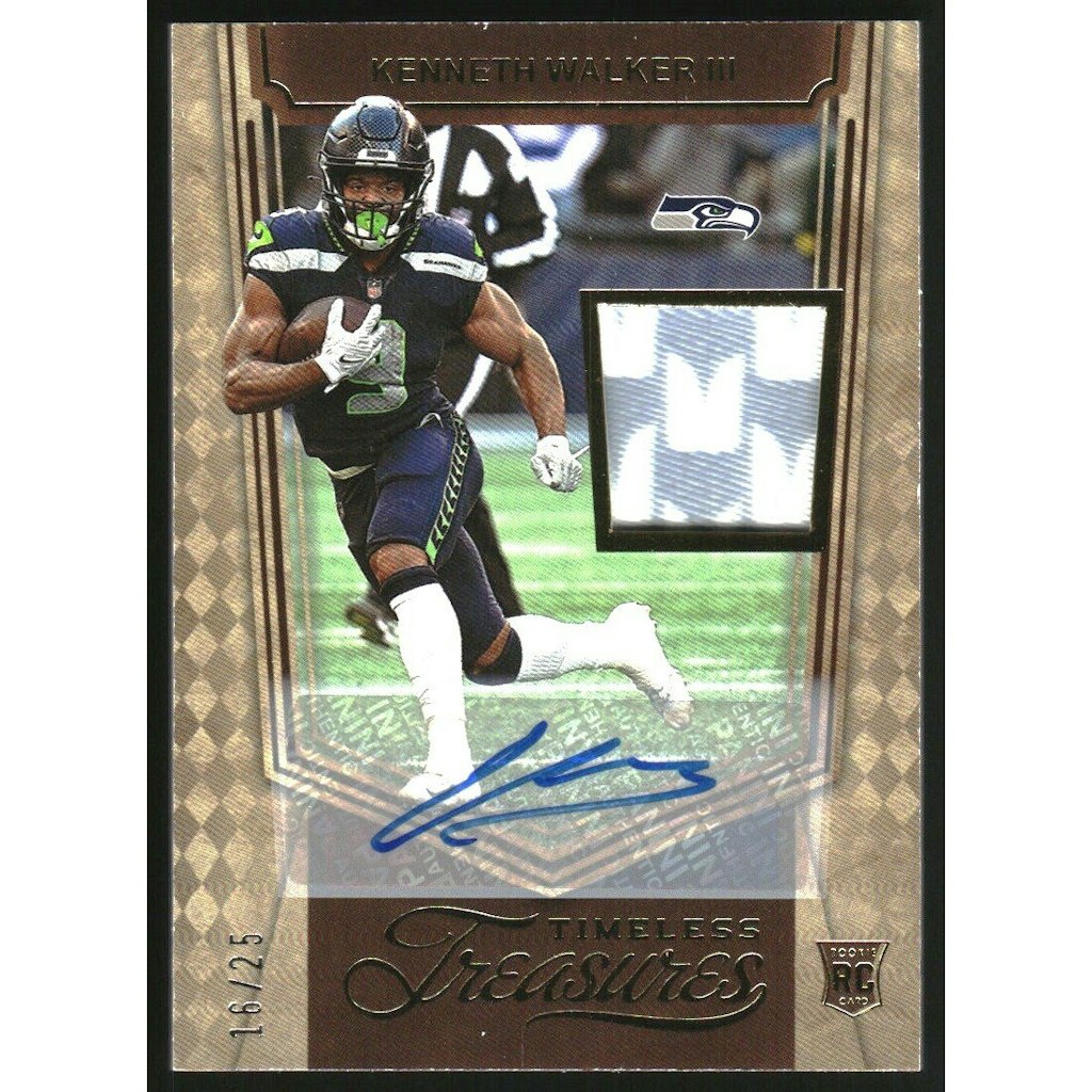 2022 Panini Chronicles Timeless Treasures Kenneth Walker III Patch Autograph Card: $300 2022 Panini Chronicles Timeless Treasures Kenneth Walker III Patch Autograph Card: $300