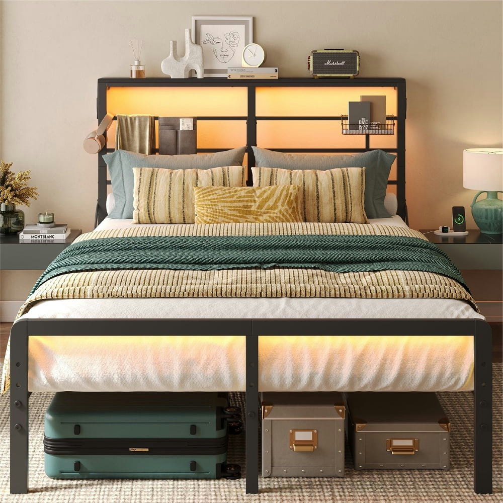 Bestier Queen Size Metal Platform Bed Frame with LED Headboard and Charging Station: $98.88 Bestier Queen Size Metal Platform Bed Frame with LED Headboard and Charging Station: $98.88