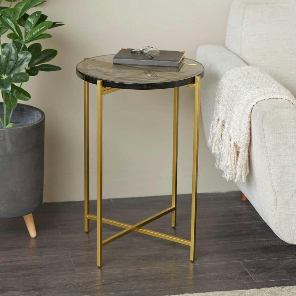 16-Inch Gold X-Shaped Round Glass End Table: $127.45