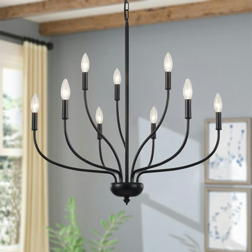 9-Light Modern Black Candle Chandelier: $83.29 9-Light Modern Black Candle Chandelier: $83.29
