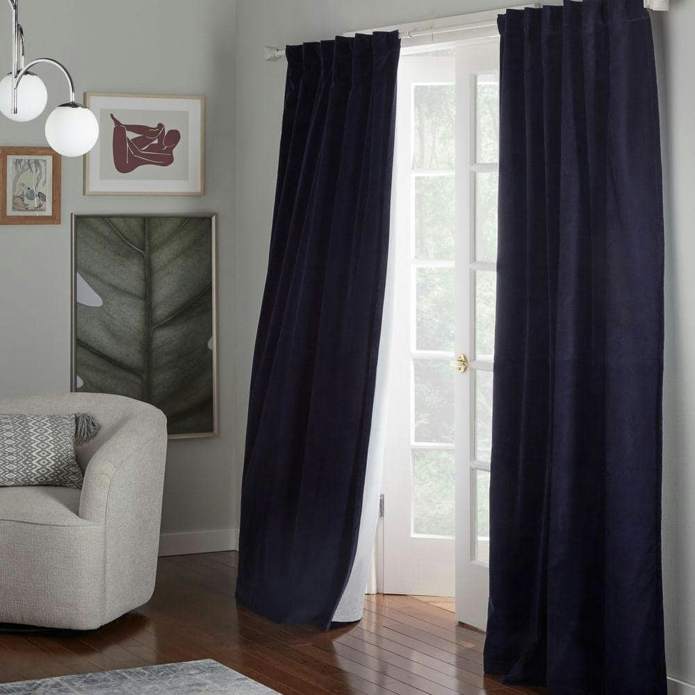 Vincenzo 52" x 96" Navy Cotton Blackout Curtain Panel: $52.54 Vincenzo 52" x 96" Navy Cotton Blackout Curtain Panel: $52.54