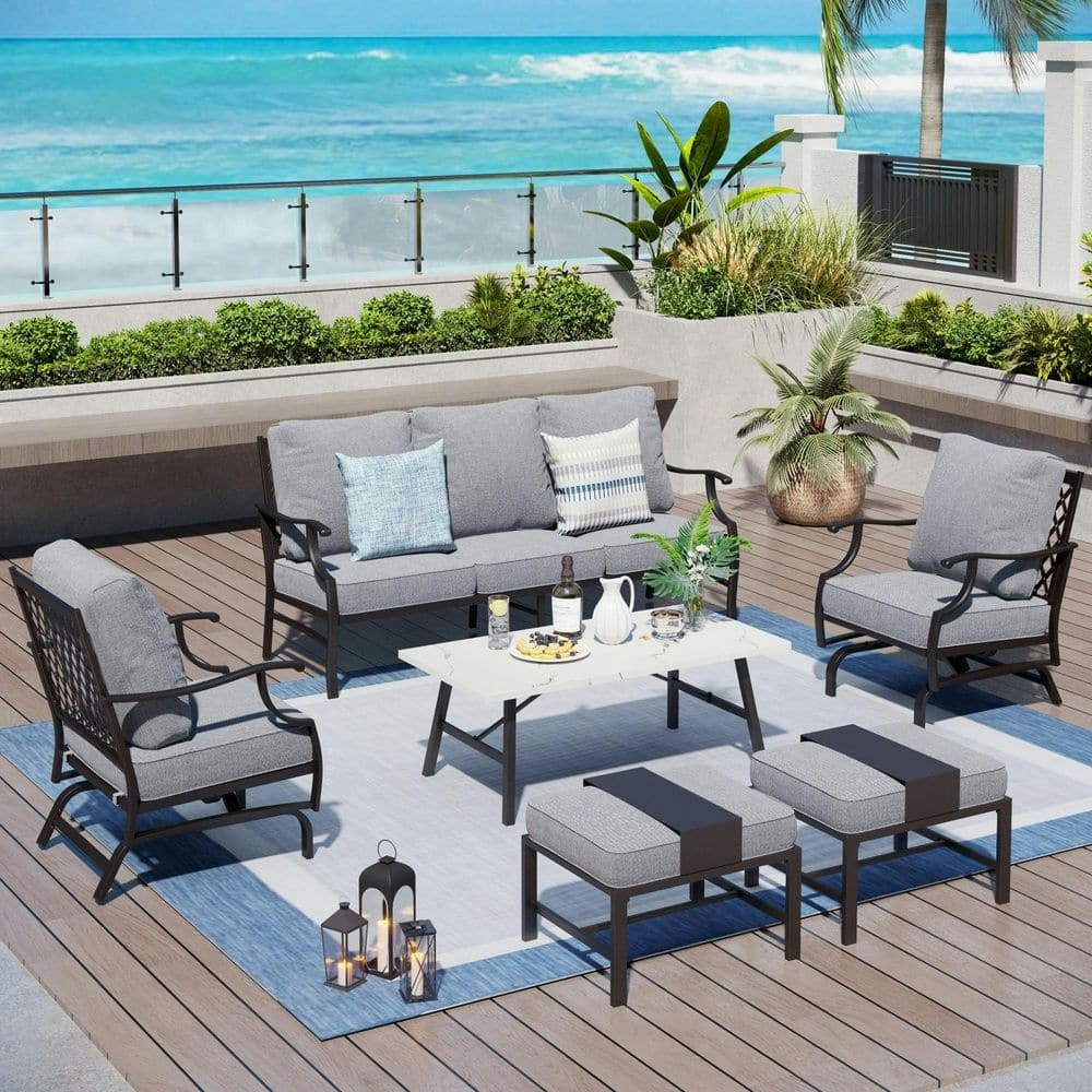 6-Piece 7-Seat Metal Outdoor Patio Conversation Set: $948