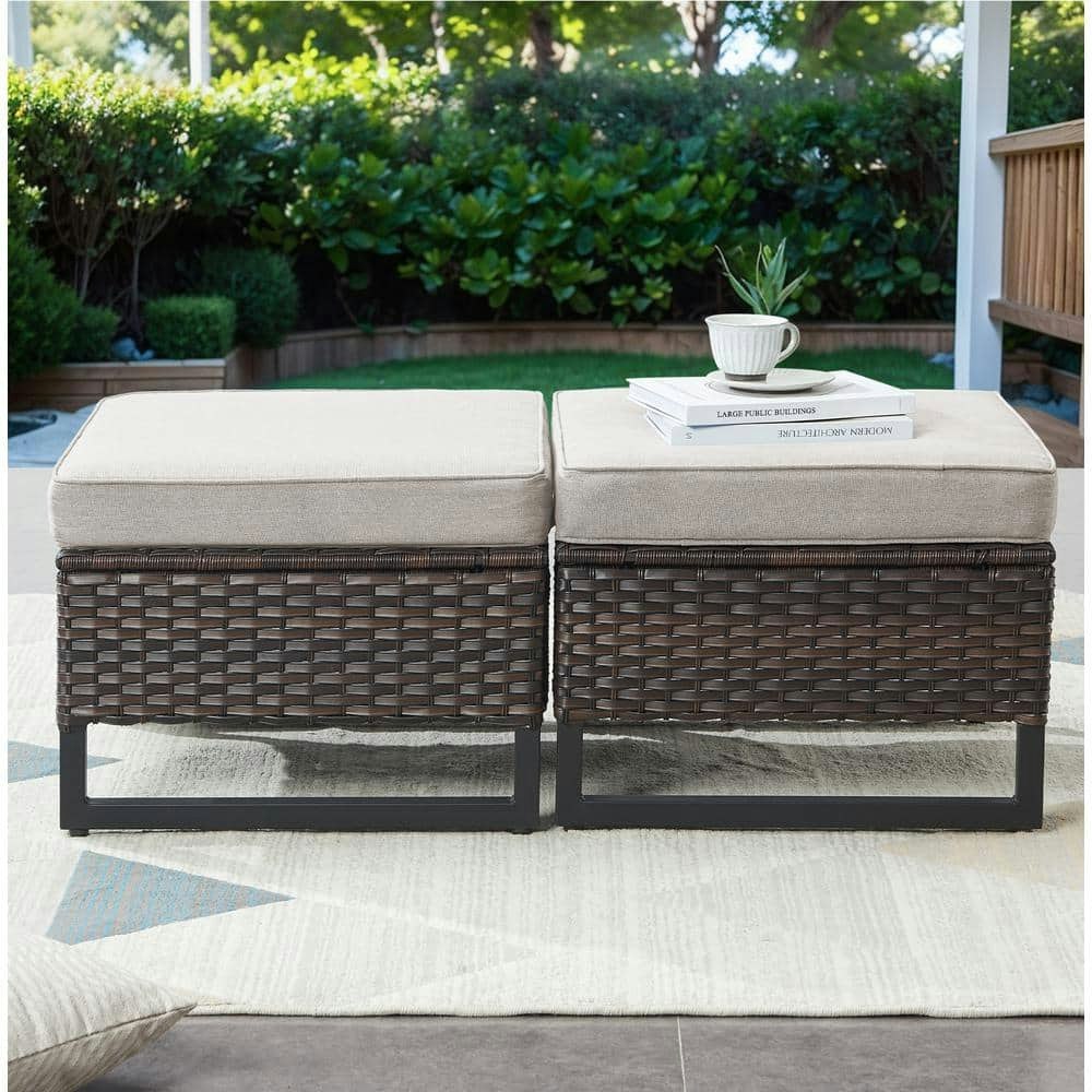 Brown Wicker Outdoor Ottoman 2-Pack: $158.72