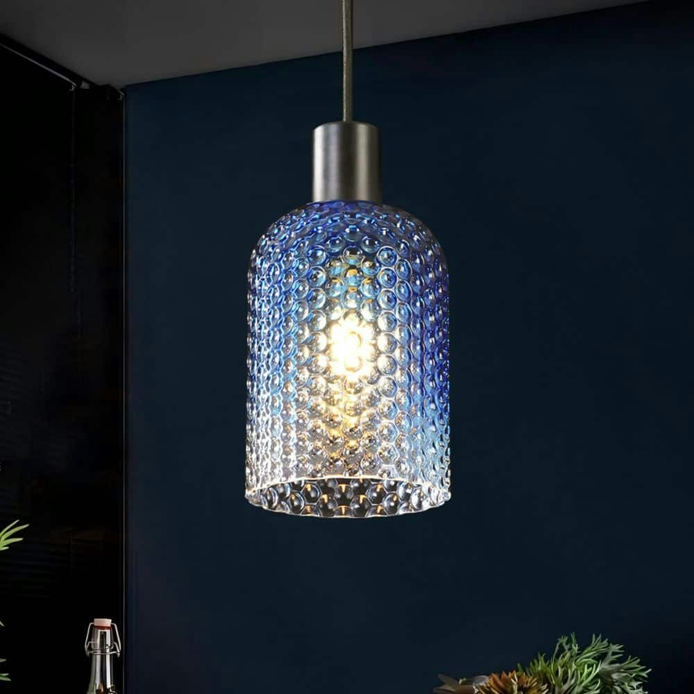 Eleanore 1-Light Modern Cylinder Gradient Blue Glass Pendant Light: $56
