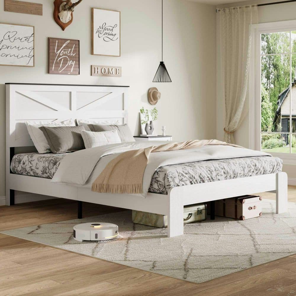 White Wood Full Platform Bed with Storage: $238.93 White Wood Full Platform Bed with Storage: $238.93