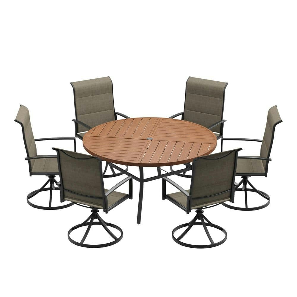 7-Piece Metal Outdoor Dining Set with 50-Inch Round Table and 6 Swivel Chairs: $1,015.16 7-Piece Metal Outdoor Dining Set with 50-Inch Round Table and 6 Swivel Chairs: $1,015.16