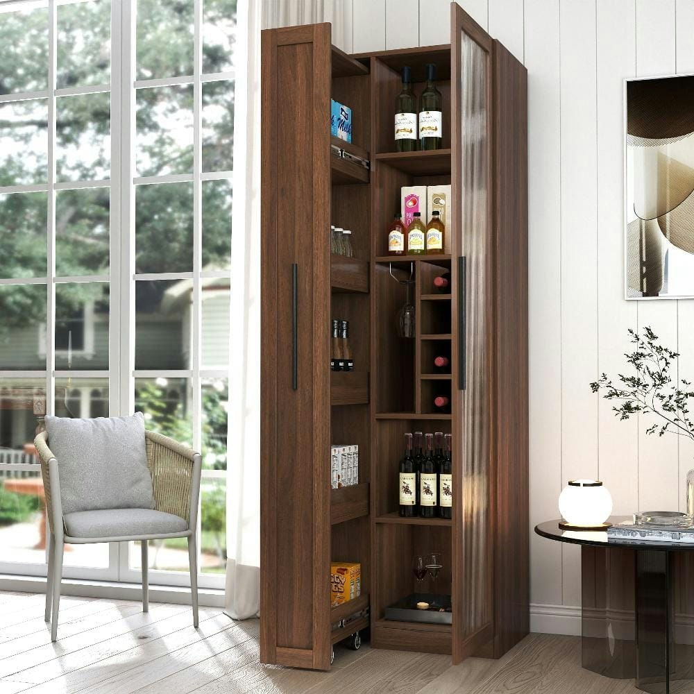 Farmhouse Glass Door Pantry Cabinet with Pull-Out Storage Organizer: $437.52 Farmhouse Glass Door Pantry Cabinet with Pull-Out Storage Organizer: $437.52