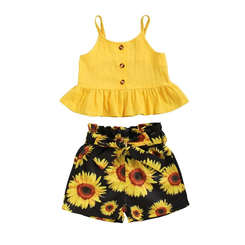 Baby Girls' Sunflower Print Ruffle Top and Shorts 2-Piece Outfit: $10.79 Baby Girls' Sunflower Print Ruffle Top and Shorts 2-Piece Outfit: $10.79