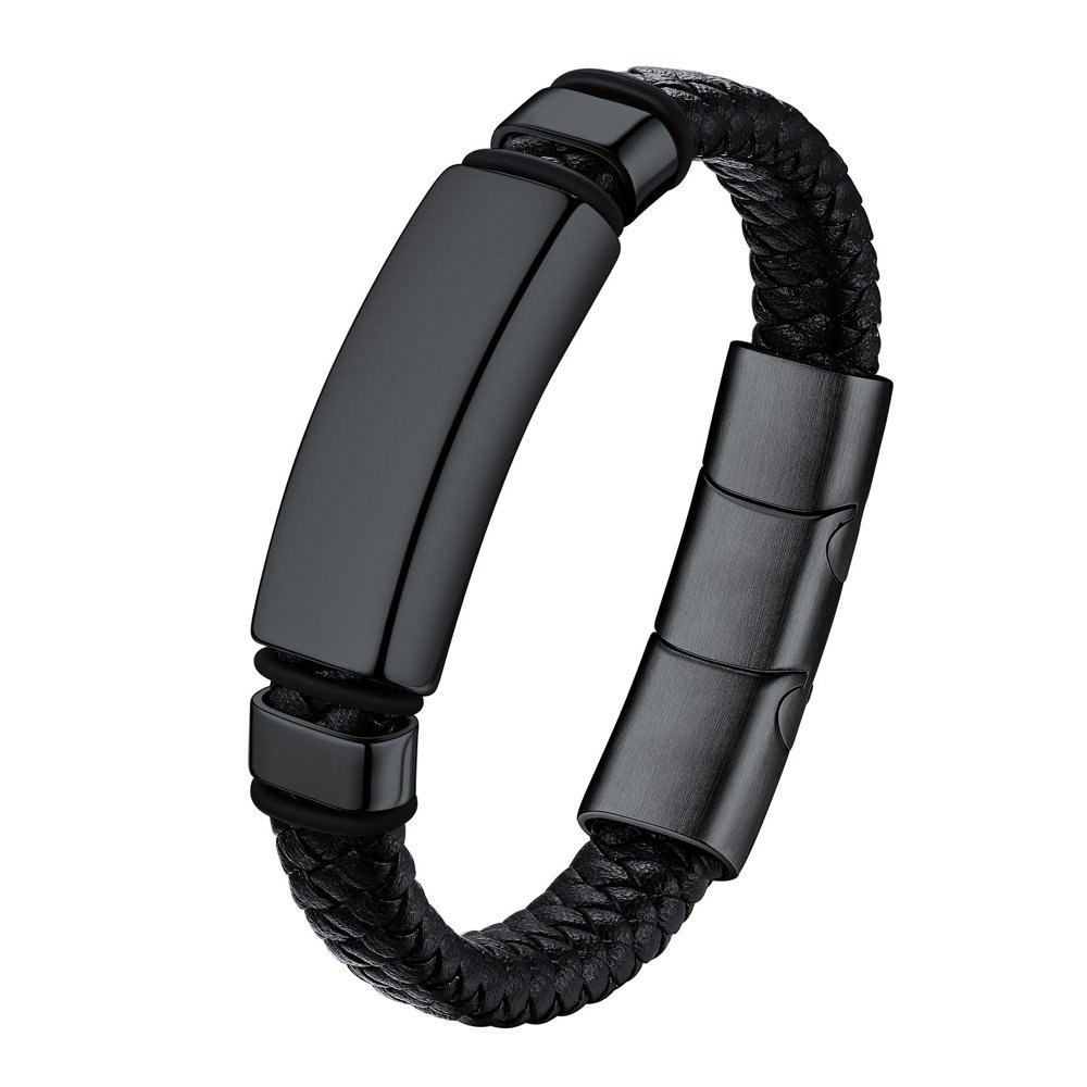 Bestyle Men's Braided Leather ID Tag Bracelet: $19.99