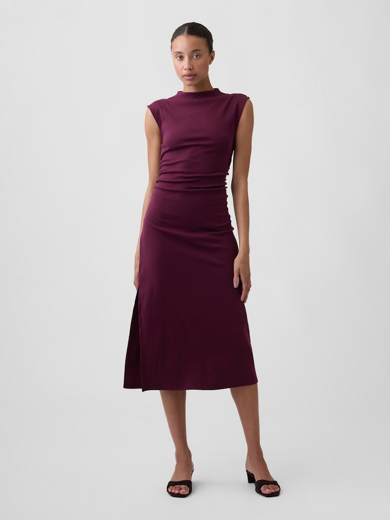 Ribbed Sleeveless Mockneck Midi Dress: $55.99