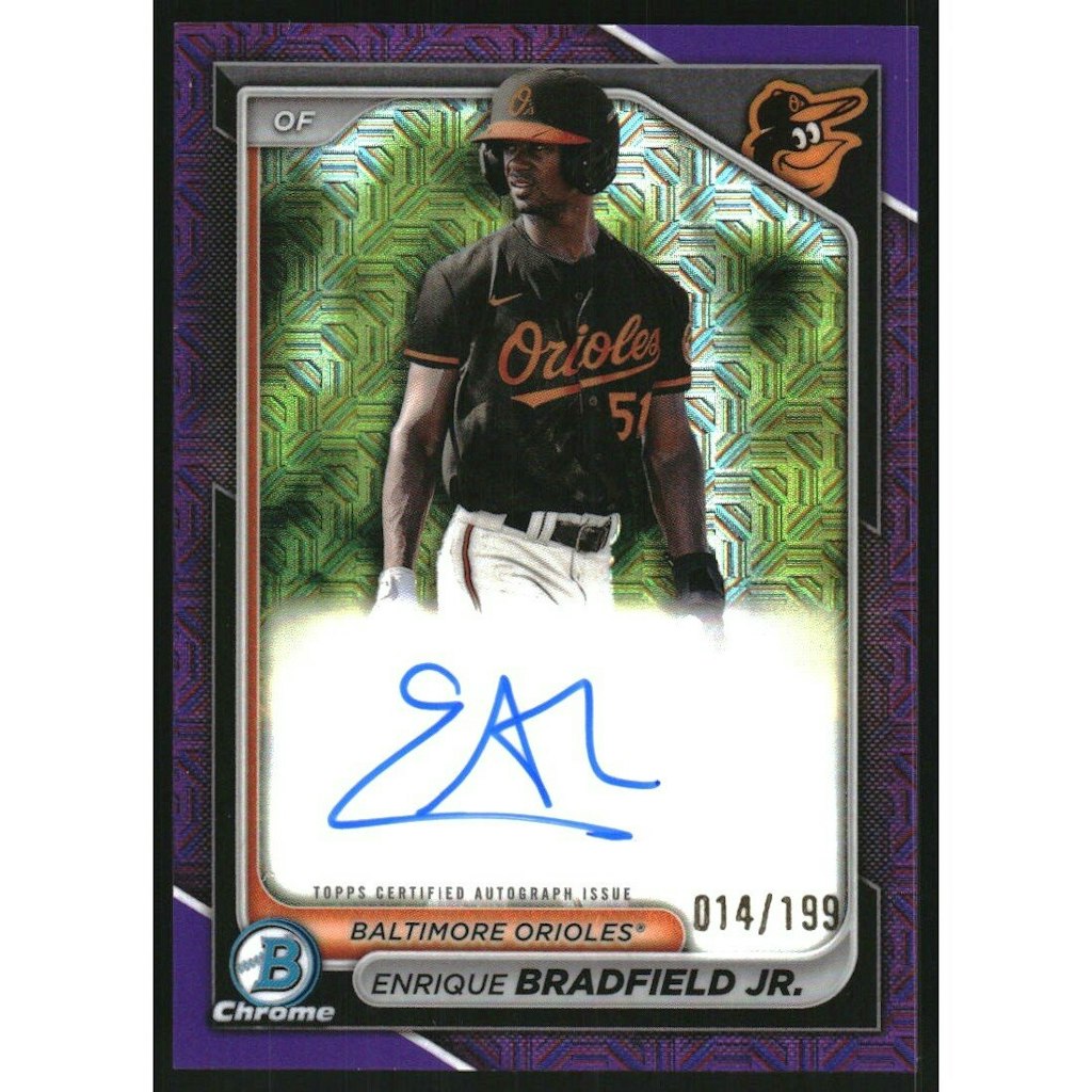 2024 Bowman Chrome Mega Box Enrique Bradfield Jr. Autographed Purple Refractor: $20 2024 Bowman Chrome Mega Box Enrique Bradfield Jr. Autographed Purple Refractor: $20