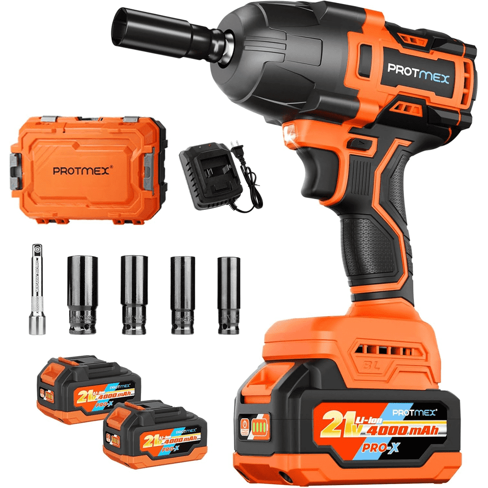 Protmex 1,200Nm 1/2" Cordless Brushless Impact Wrench w/ 2 Batteries: $85.49