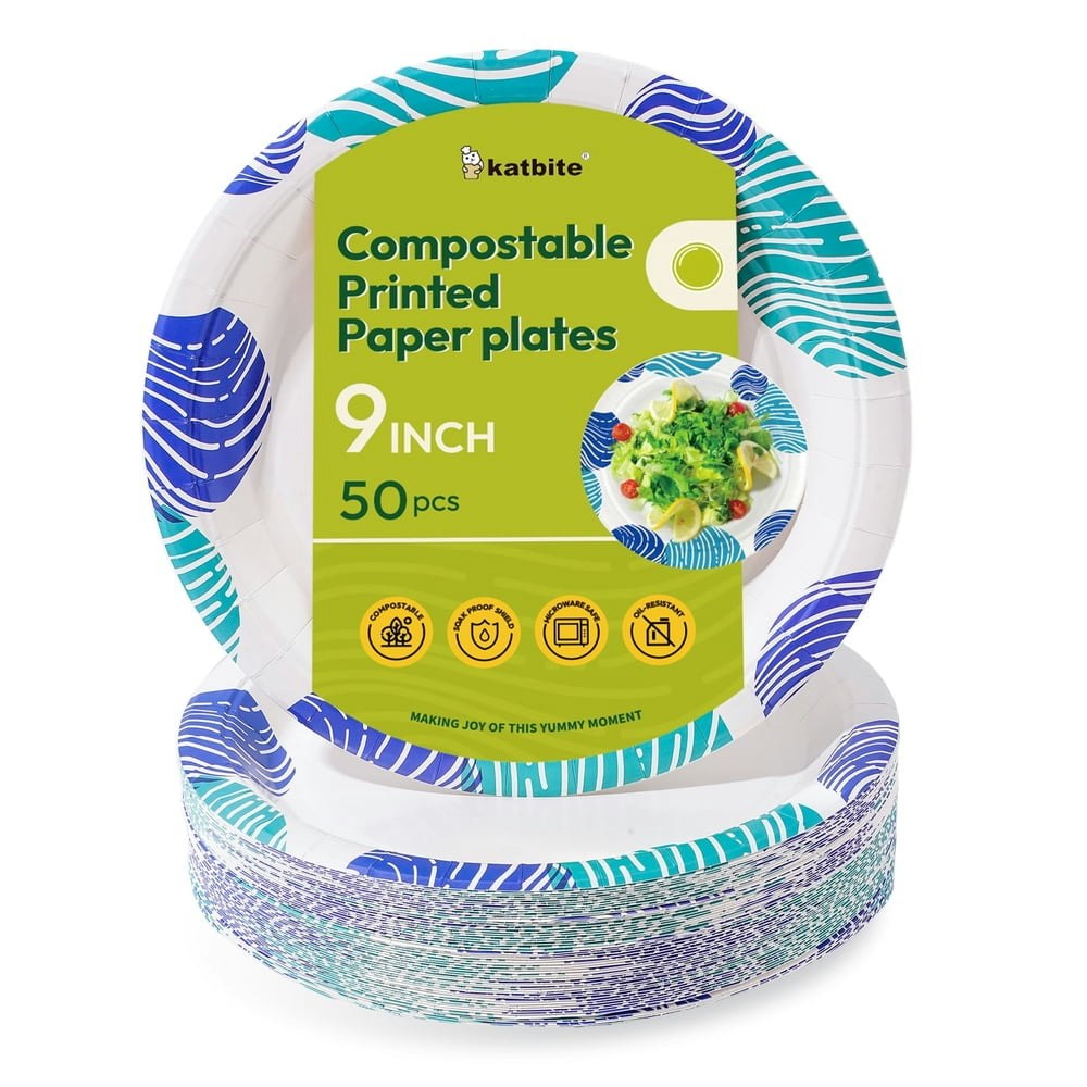 Katbite 9-Inch Compostable Paper Plates 50-Count: $12.97 Katbite 9-Inch Compostable Paper Plates 50-Count: $12.97