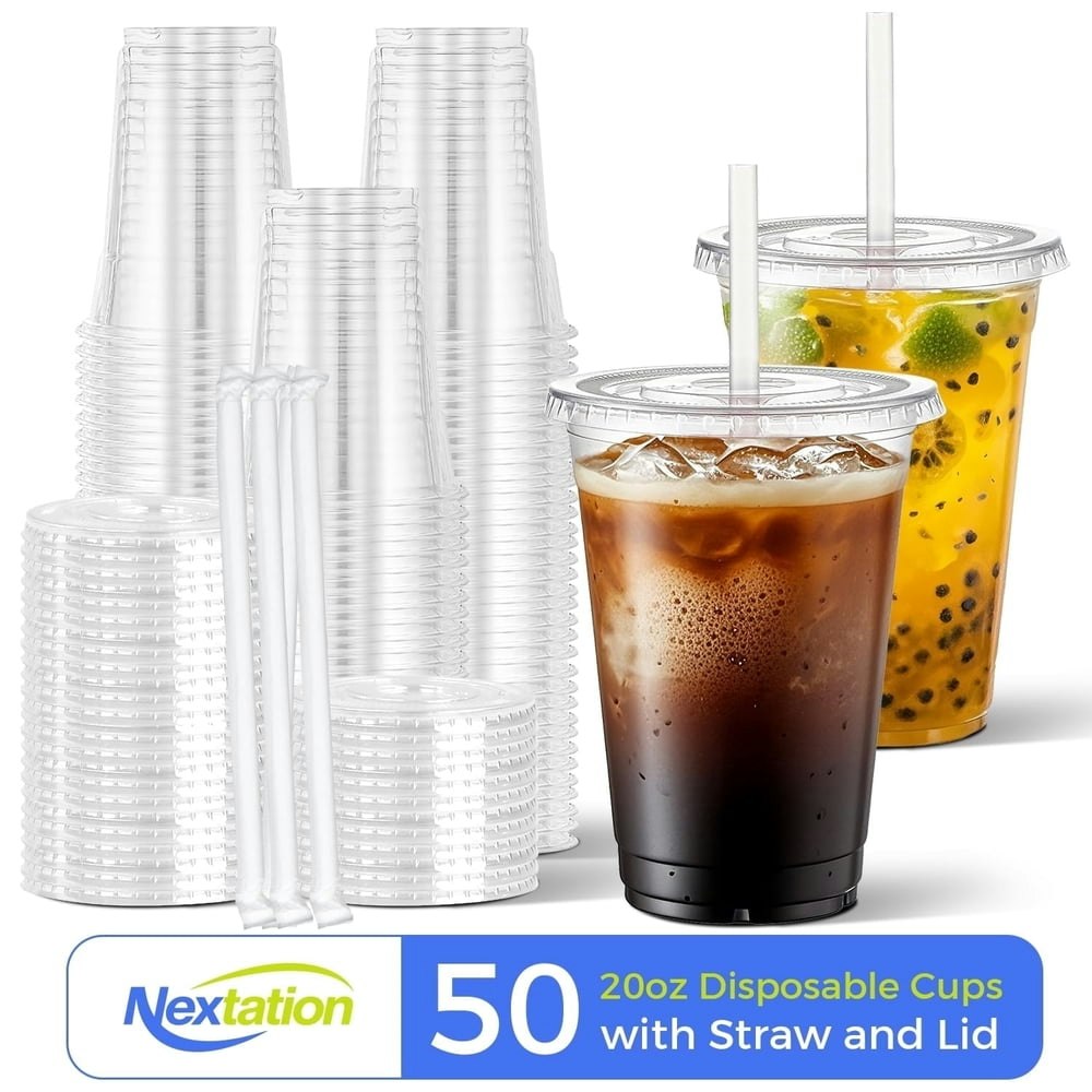 Nextation 20-ounce Plastic Cups with Lids and Straws 50-Pack: $17.99